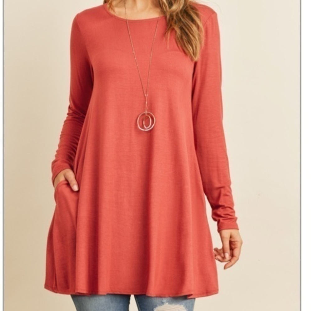 Long Sleeve Tunic with Side Pockets Mauve Size Small